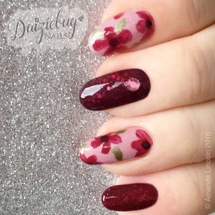 Pink & Red Flower Nails